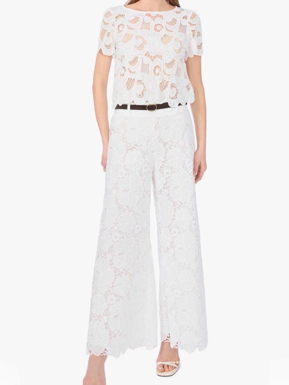 Vince Camuto White Lace Wide-Leg Pants